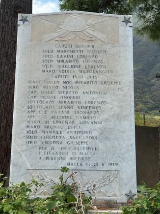 The fallen of Malfa during two World Wars.   Every Italian town and village has these memorials and so often the last names are the same so brother after brother taken from the same family.