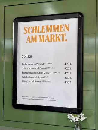 Menu of stand where I bought the wurst...the second one on the list..slightly spicy and just wonderful!!