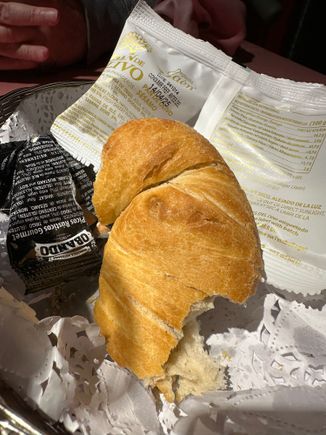 Mangled loaf of excellent bread, and the quintessentially Spanish picos, akin to Italian grissini