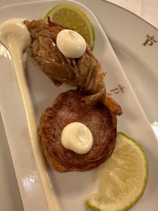 The zarajos, lamb intestines with mayonnaise and lime, an iconic dish of Cuenca.