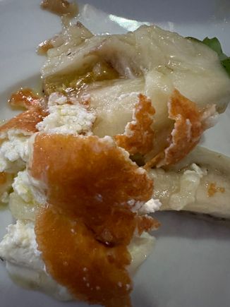 Close up of this eggplant miracle......we knew we had to turn to try this, and the foie, one more time!!  And we did, two nights later, as I had booked two dinners here many months in advance, thanks to Maribel's recommendation and the online chatter in the Spanish gastro press!!