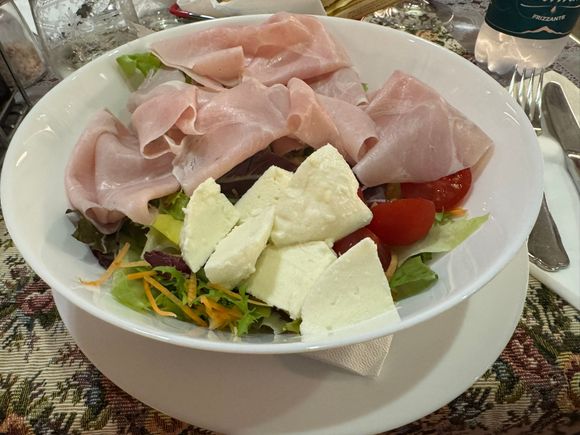 My salad with with Parma ham and mozzarella cheese