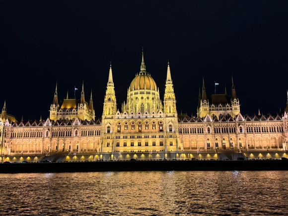 Architecture:  Budapest Parliament Building illuminated at night