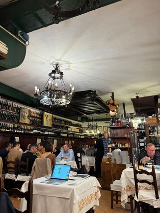 The interior of Ristorante Cesari. We happened to be seated next to a young couple, and we got a kick out of watching all their food arrive. They each ordered their own starter, their own first course, their own second course, and their own dessert! We couldn't believe how much food they ate. And they are slim! All their dishes looked yummy!