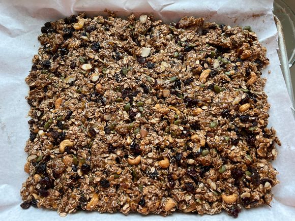 Adies granola bar recipe. Sorta. I had to improvise by using punkin seeds for the 