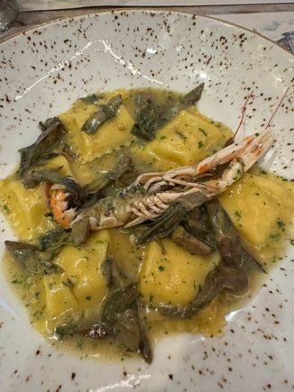 My shrimp ravioli with artichokes