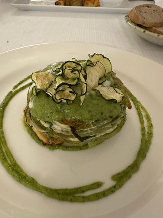 I took the zucchini millefoglie- with ricotta, mint, and zucchini chops on top.  Look at the presentation!