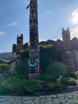 Stopped to admire the totem poles at a sacred Native American spot.  OK, it was 7 Cedars casino, but the totem poles are actually carved.