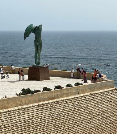 Statue outside the castle by Polish artist Mitoraj