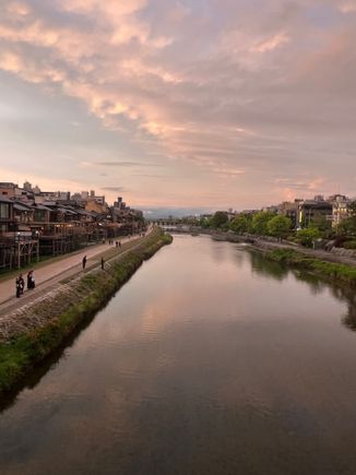 View from the Shijo Bridge crossing the Kamogama River - on our way to dinner