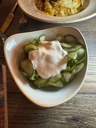 We shared this delicious cucumber salad with sour cream