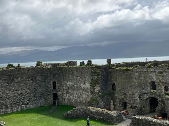 Beaumaris castle - view from the ramparts looking over Menai Strait