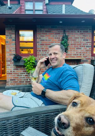 Nathan turned 49 yesterday. He’s on the phone with his mom. Kate made lemon pistachio bars (so good). (And Bad Molly)