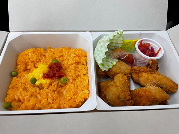 The chicken was cold but very good and the rice was nice. I think it cost about $6