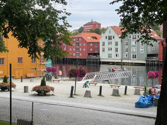 wooden houses of Bakklandet By the river bank 