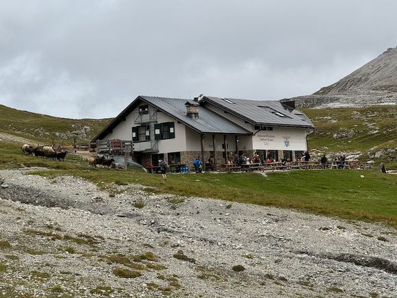 Rifugio Puez is remote—at 2475 meters, with no roads in or out. Staff and supplies come in by helicopter