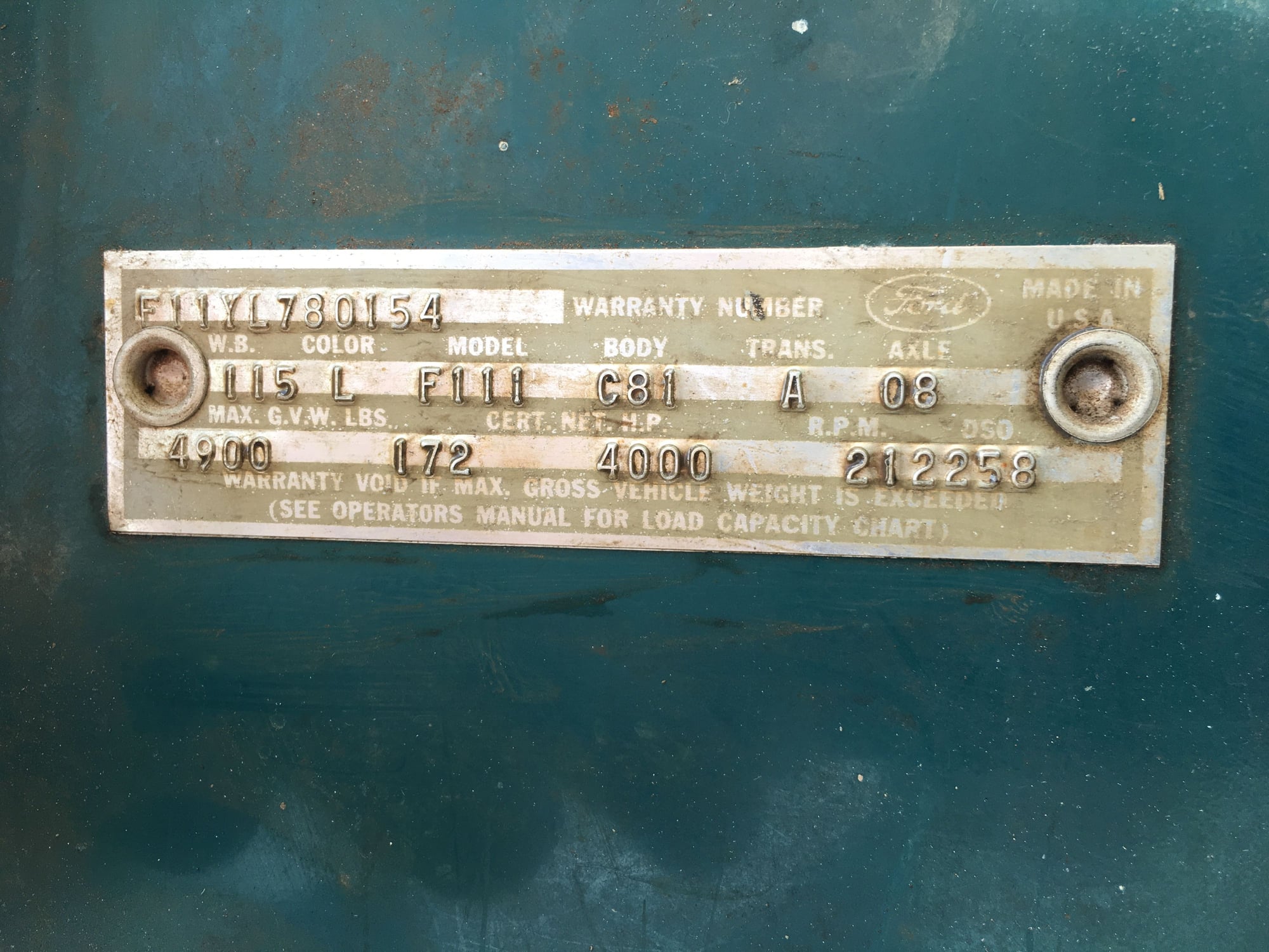 1966 f-100 4x4 body buck tag - Ford Truck Enthusiasts Forums