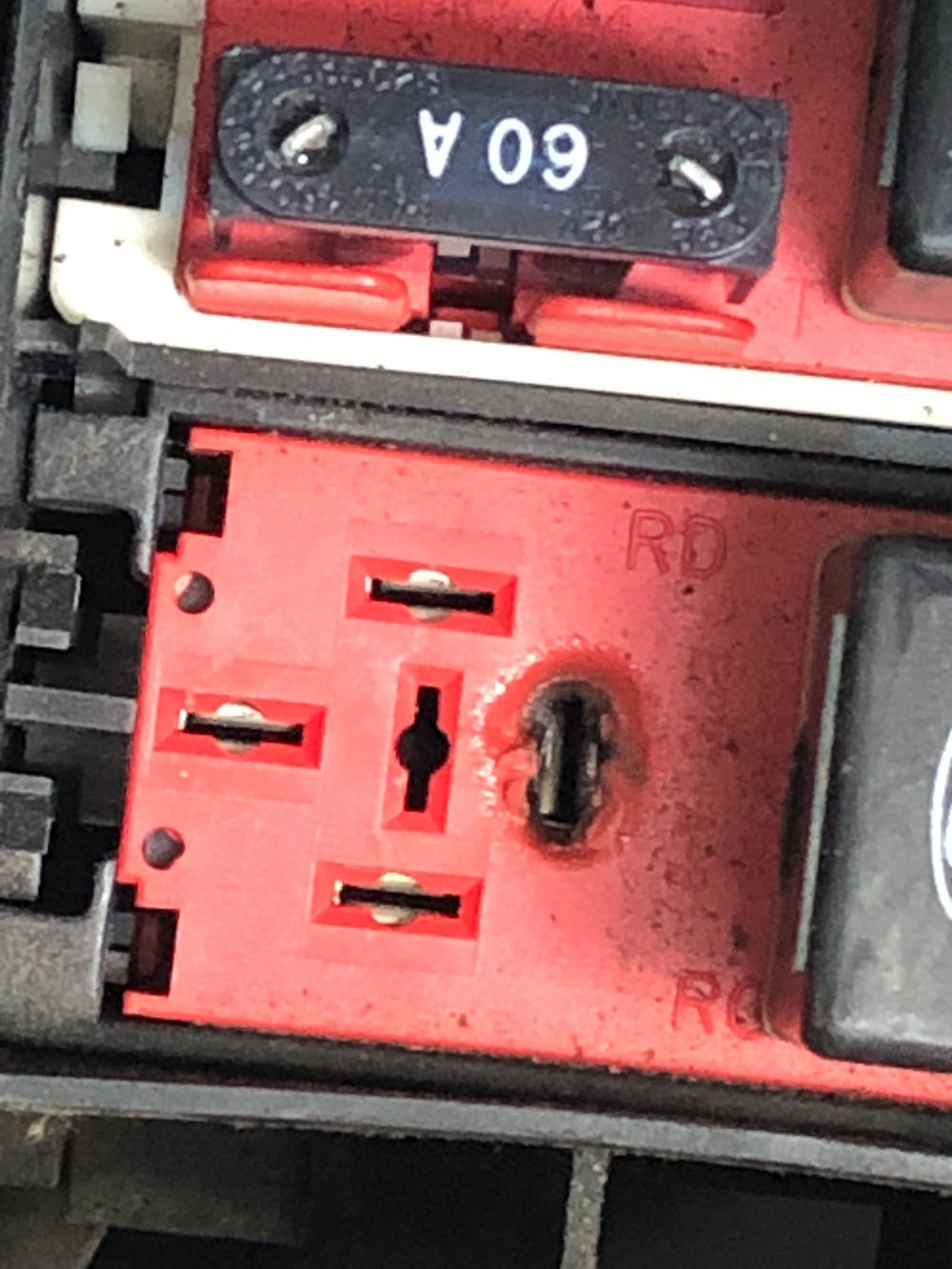 1992 E350 with burnt relay base in Power Distribution Block Ford