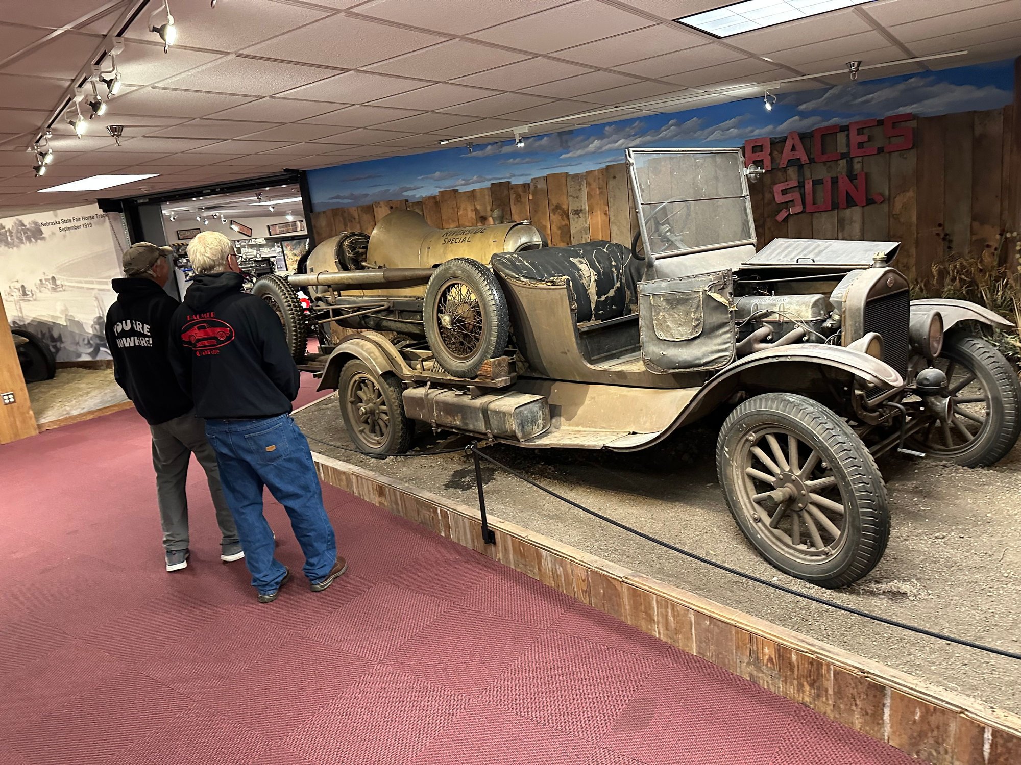 This is in the museum. This is a very original car hauler. This place is full of very unique original items. 