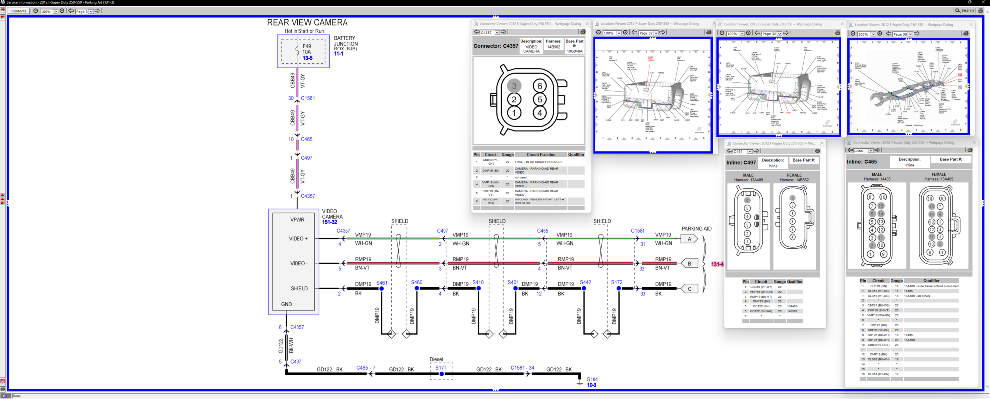this is the hard to find 2012 f350 camera wire diagram with connectors, pinouts, and locations.