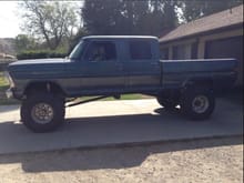 This is my 71 crew cab highboy 37" tires with 4" skyjacker soft ride springs. Rides so much better than the stock suspension.