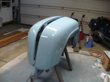 May 2014.  Rear fenders fresh out of the paint booth. It's a 20 ft paint job done in a 8 x 8 tarpped area in my garage.
