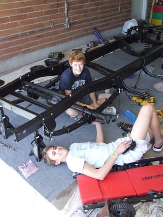 Christian and Skye installing the axle housing