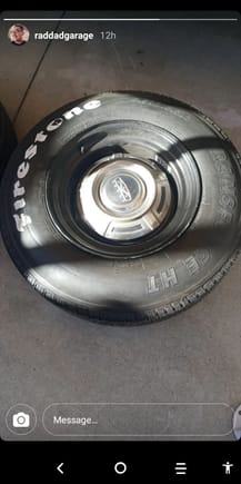 16 and a half by 9.75 wagon wheel with stock Ford hubcap