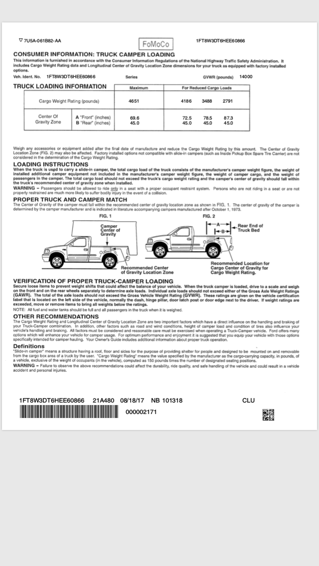 Camper Package Consumer Info Sheet Page 2 Ford Truck