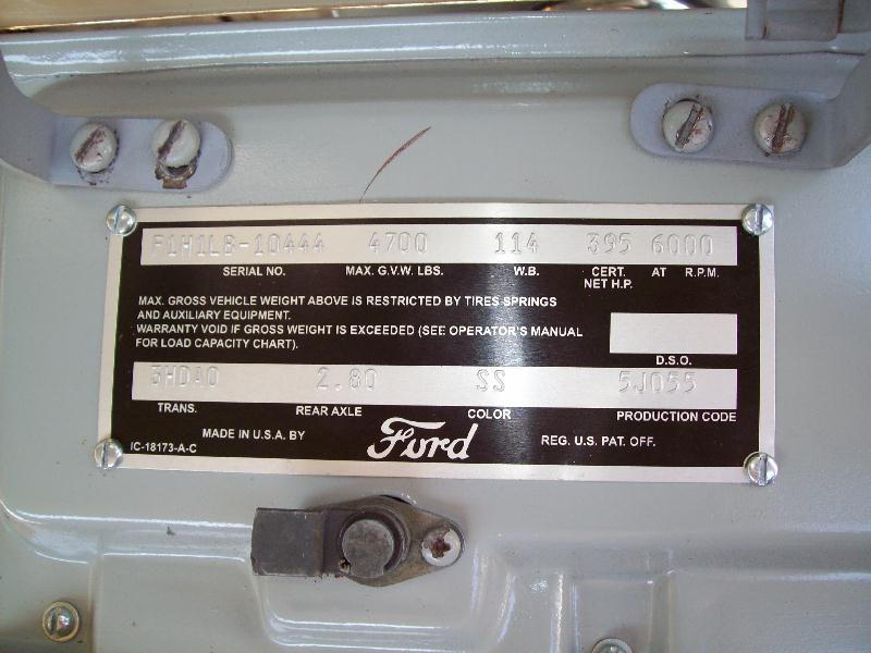1955 F100 Data plate - Ford Truck Enthusiasts Forums