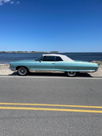 Bought this 1965 Bonneville in April 2022. Did cosmetic restoration, sprayed convertible top with SEM product, re-dyed seats (two tone aqua), dyed carpets, replaced arm rest pads etc.