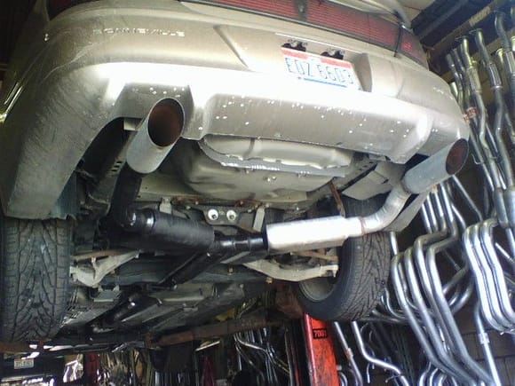 after the mufflers and tips were hung up. started painting exhaust black