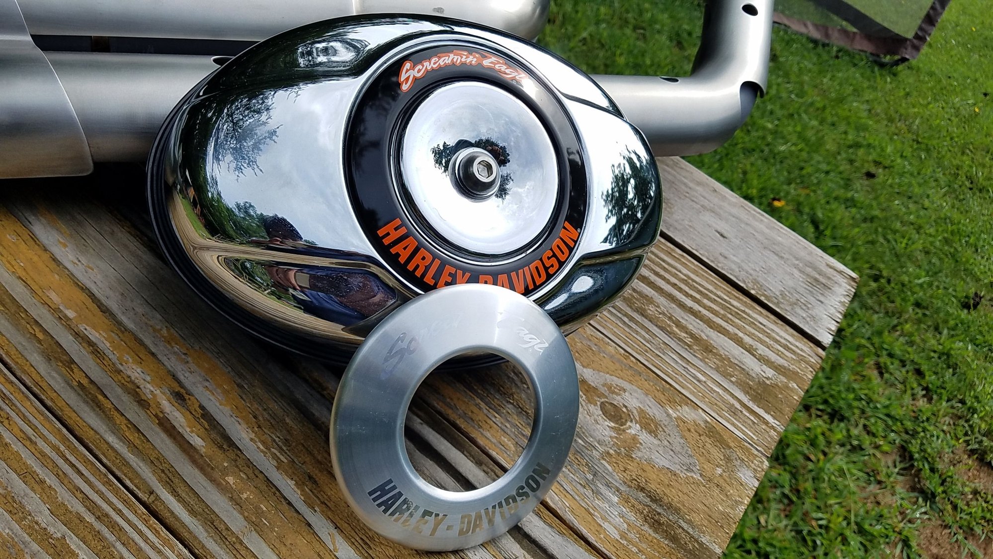 V&h stainless hi output 2/1 with custom heat shields Harley Davidson