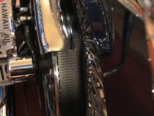 Good news: a bandsaw with a new blade cut it clean, a file smoothed out the edges, no chipped chrome.  I could’ve saved the end of the guard but didn’t think about that til I re-installed it.  Oh well, it’s looks ok if you don’t stare at it...stop staring. 