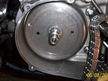 Rotor in place. I used two hex Allen wreches in the holes to guide the rotor back on. Magnets in rotor are very powerful!