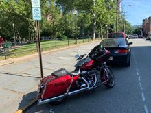 This is in Hoboken NJ where the parking is like NYC.  Look back into the park and you will see it.