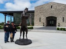 Suzie and I outside the winery with the dark horse.