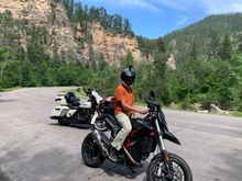 My son rode his 2014 Ducati Hypermotard, but hey, he's 21 yo.... ;pick in Spearfish Canyon.