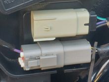 I unplugged the rubber weather cap for the photos, There are four wires going to the white one.  Only one purple comes off the bottom connection on the left. 