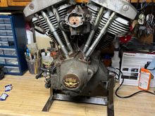 Here is the jewel in the crown , complete with an engine stand we threw together from an old bed frame. Very ghetto but works just the same.