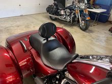 Installed her backrest yesterday. High winds kept us from riding but went for a quick local ride today. Says she wants narrower pull back bars next.