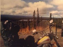 '95 Heritage loaded down with tent, sleeping bag and T-Bag