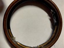 Crank sprocket shaft seal, side facing the engine. Rubber removed, so one can seal the metal part of the seal.