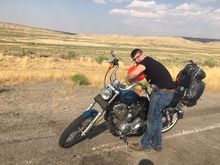 Another Famous picture of running out of gas! This was possible WY or Navada....

Note me being dumb an not wearing my leather jacket. I was dressed for the ride and not the slide...plz don't share with my future kids or grandkids