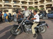 Maryellen and Woody with a local who stopped by to look at the bikes