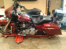 notice the stand? it can be centered but i roll bike back and leave it in gear so i can roll it around without worrying about it coming off stand.. as i don't use the stops...