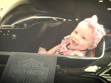 Got this picture for fathers day - Grand baby testing out grandpas saddlebag (no....... she doesn't ride there ;-))