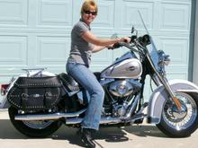 Me on my Heritage. This is a fabulous bike for a lady rider. Gals, if you're looking to upgrade from a Sporty- this bike may be what you're looking for!
