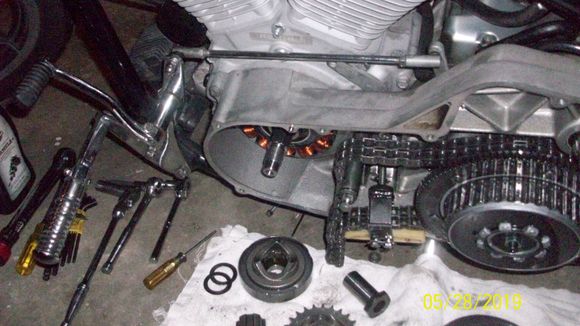 General picture. New stator in place. Note that I did not have to remove the clutch.