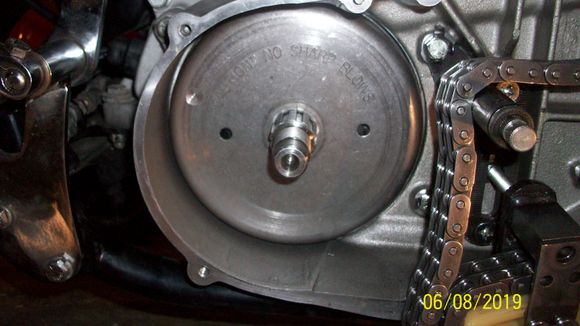 Rotor in place. I used two hex Allen wreches in the holes to guide the rotor back on. Magnets in rotor are very powerful!